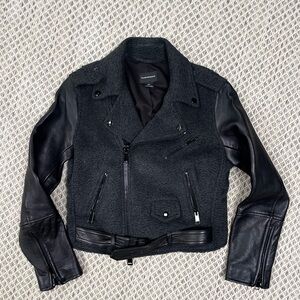 CLUB MONACO Wool Leather Black Charcoal Moto Jacket XS